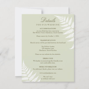 Carte de détails de mariage vert sauge clair et fo