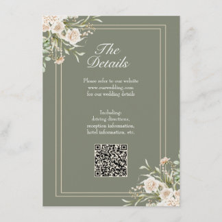 Carte de détails de mariage vert sauge – Code QR é