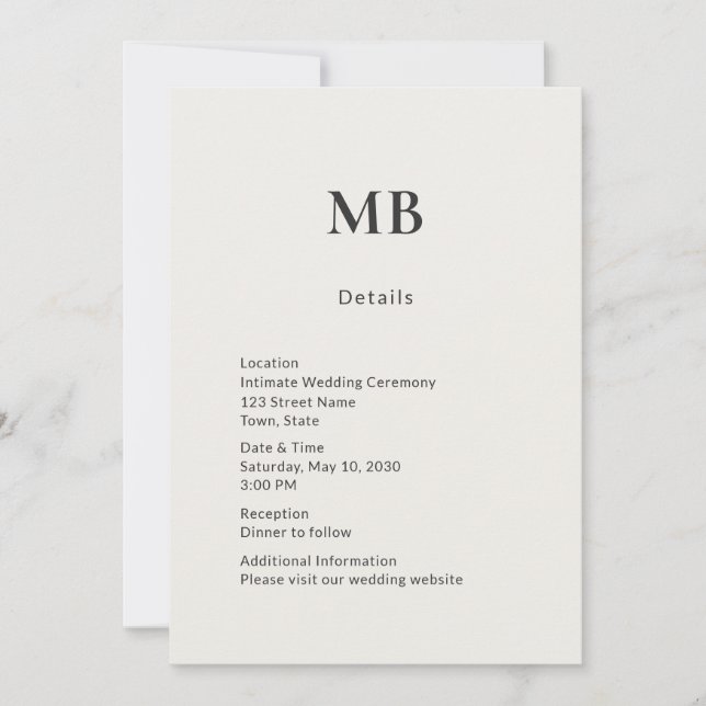 Carte de détails de micro mariage minimal moderne (Devant)