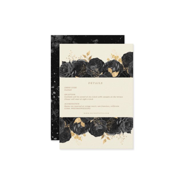 Carte de détails de réception de roses noires à l' (Devant/Arrière en situation)