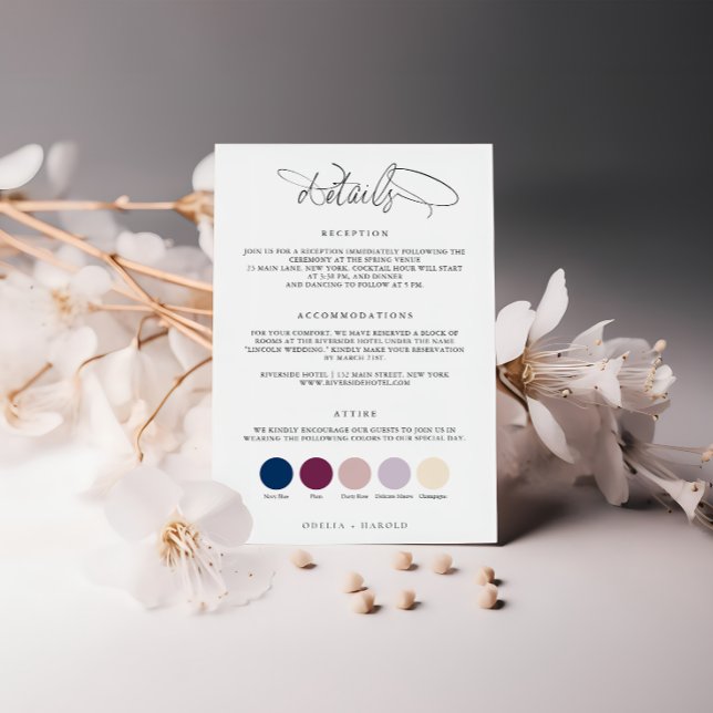 Carte de détails de tenue de mariage en calligraph (Créateur téléchargé)