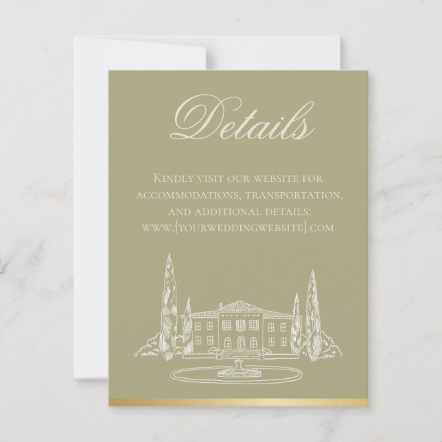 Carte de détails d'invitation de mariage au sage p (Devant)