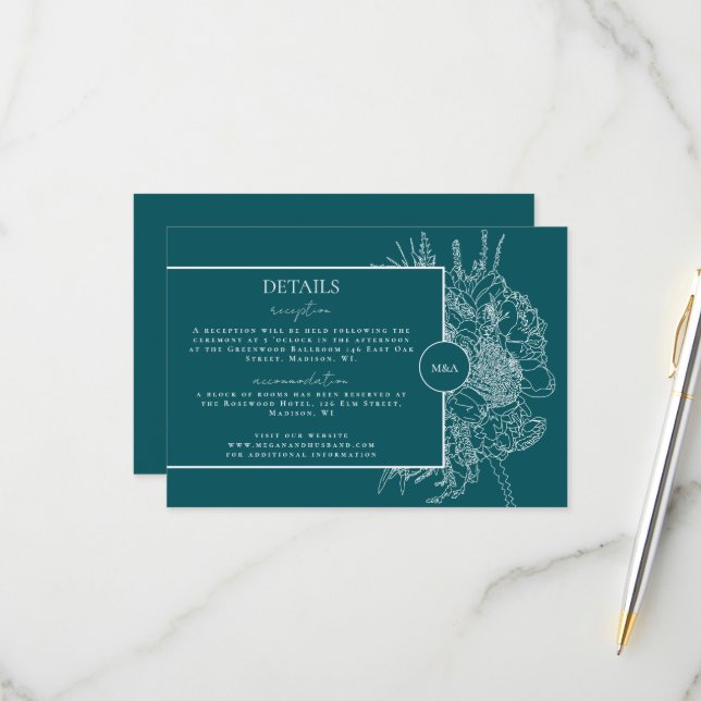 Carte de détails du boquet floral moderne et éléga (Devant/Arrière en situation)