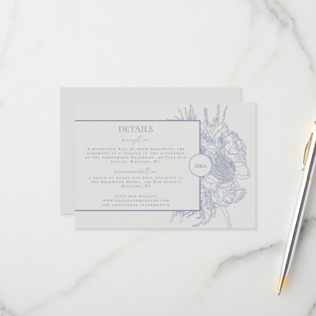 Carte de détails du boquet floral moderne et éléga (Devant/Arrière en situation)