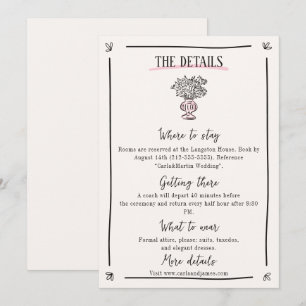 Carte de détails du Mariage en blanc rose