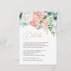 Carte de détails du Mariage floral Blush Garden