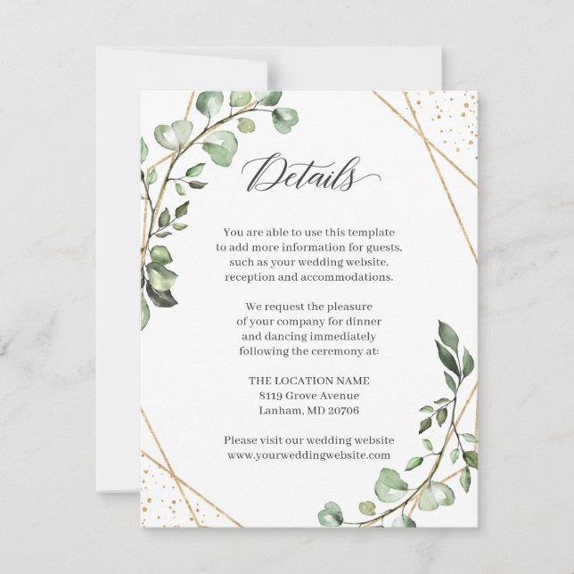 Carte de détails du Mariage géométrique Eucalyptus (Devant)