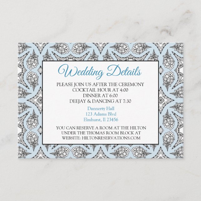 Carte de détails du Mariage Mandala noir et bleu (Devant)