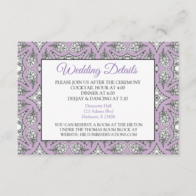 Carte de détails du Mariage Mandala noir et violet (Devant)
