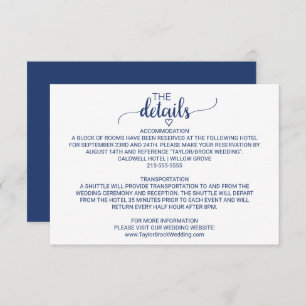Carte de détails du Mariage Navy Blue Simple Calli