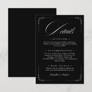 Carte de détails du Mariage noir Elegance intempor