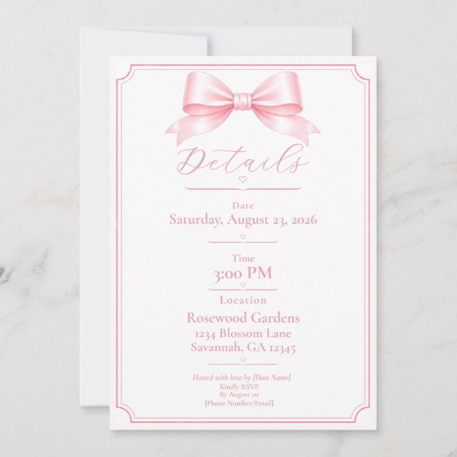 Carte de détails élégante et rose pour la douche d (Devant)