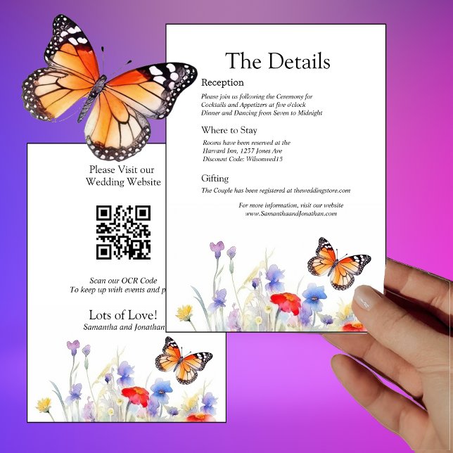 Carte de détails Fleur sauvage et papillon aquarel (Créateur téléchargé)