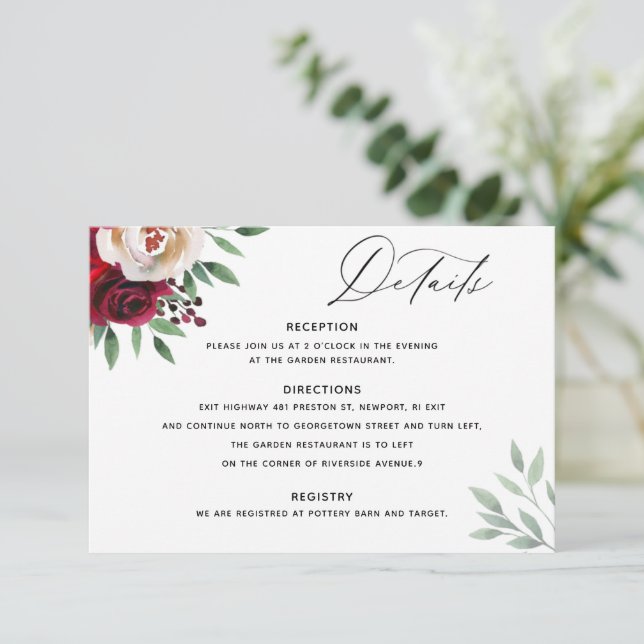 Carte de détails floraux mariage Bourgogne (Debout devant)