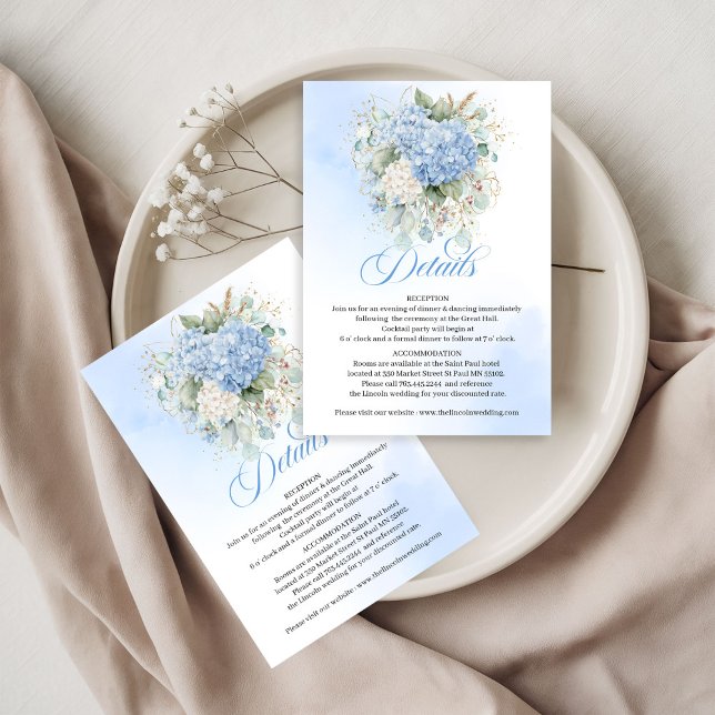 Carte de détails Hydrangea Bleu Bohème Eucalyptus (Bohemian Blue Hydrangea Eucalyptus details card)