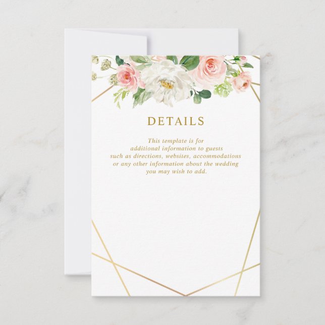carte de détails mariage à fleurs rose (Devant)