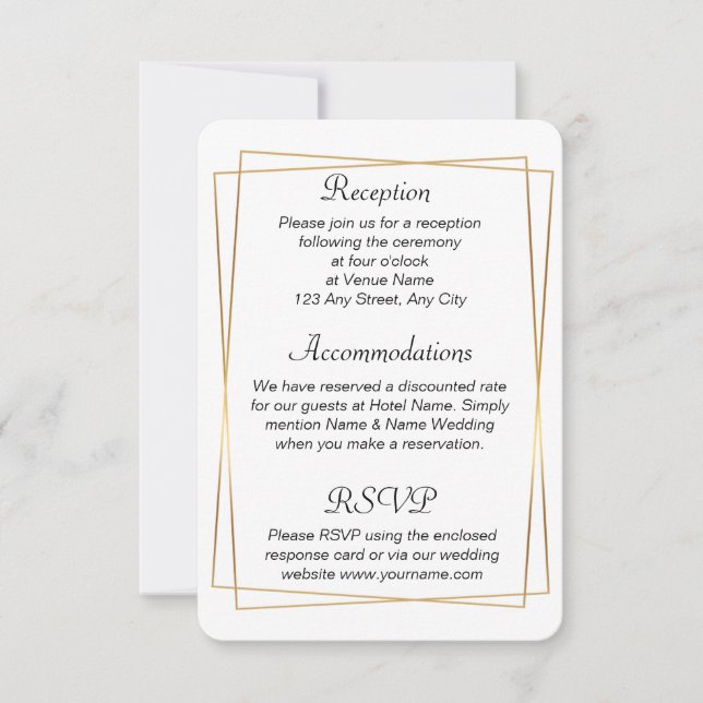 Carte de détails mariage avec cadres dorés superpo (Devant)