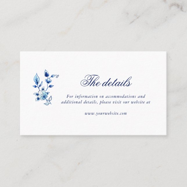 Carte de détails mariage bleu et blanc (Devant)