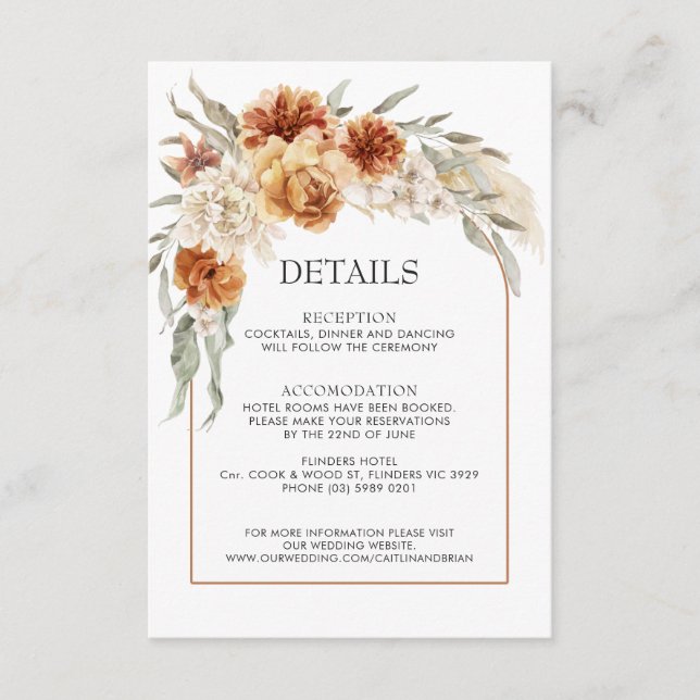 Carte de détails Mariage Burange Floral Boho (Devant)