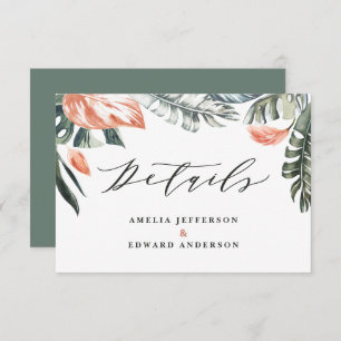 Carte de détails mariage du feuillage tropical ver