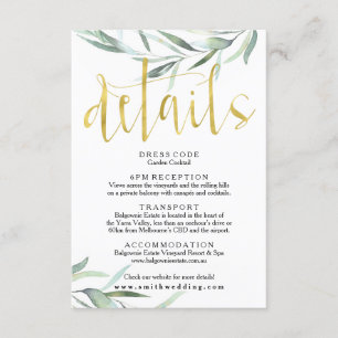 Carte de détails Mariage Eucalyptus Gold