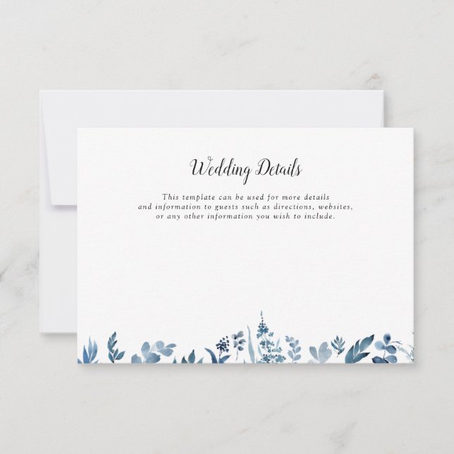 carte de détails mariage floral bleu poussiéreux (Devant)