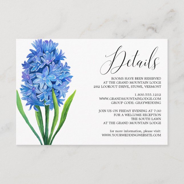 Carte de détails Mariage Flower Blue Hydrangea (Devant)