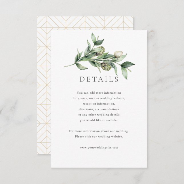 Carte de détails Mariage Green & Artichokes (Devant / Derrière)