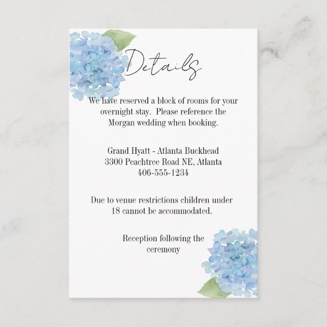 Carte de détails Mariage Hydrangea (Devant)