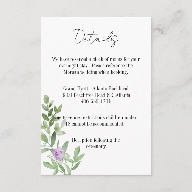 Carte de détails Mariage lavande violet (Devant)