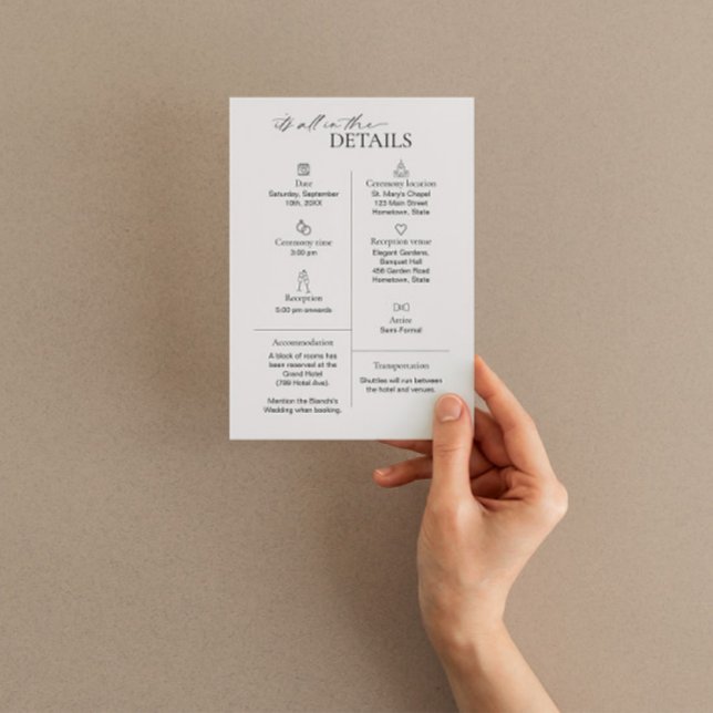 Carte de détails Mariage moderne avec icônes en Ta (Créateur téléchargé)