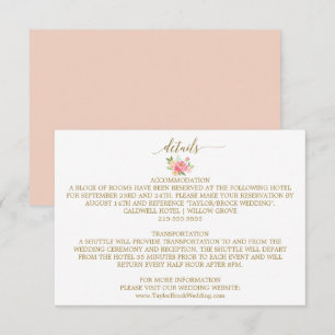 Carte de détails Mariage Peach and Pink Peony Flow