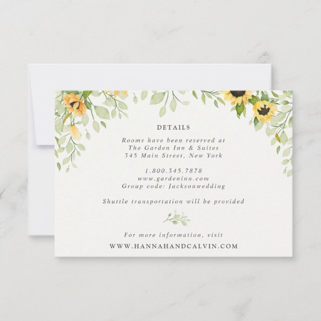 Carte de détails Mariage Sunflower and Greenery (Devant)