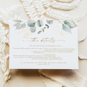 Carte de détails Mariage verdure et or élégant