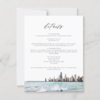 Carte de détails Mariage Watercolor Chicago Skylin
