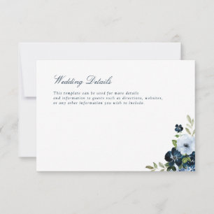 carte de détails marine et bleu clair du mariage