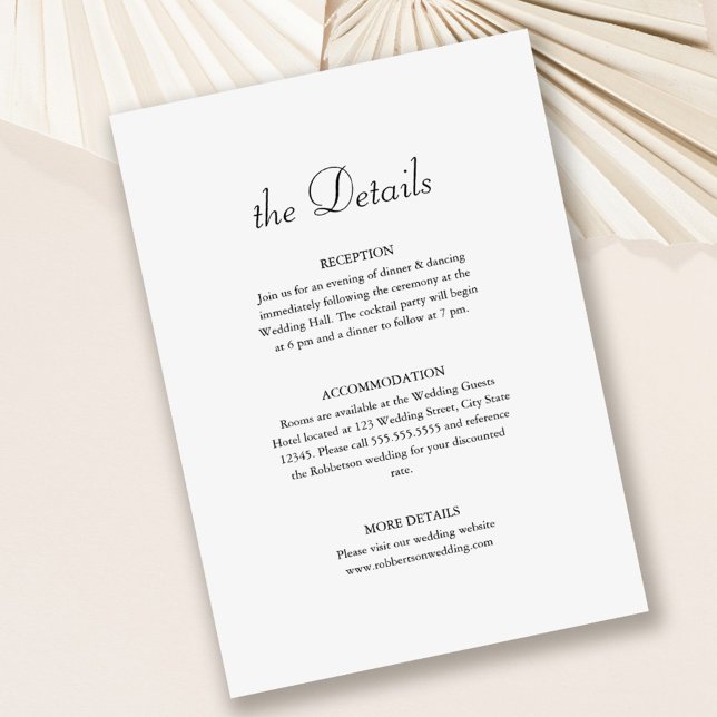 Carte de détails minimaliste élégante pour Mariage (Elegant Minimalist Wedding Details Card on dusty rose background.)