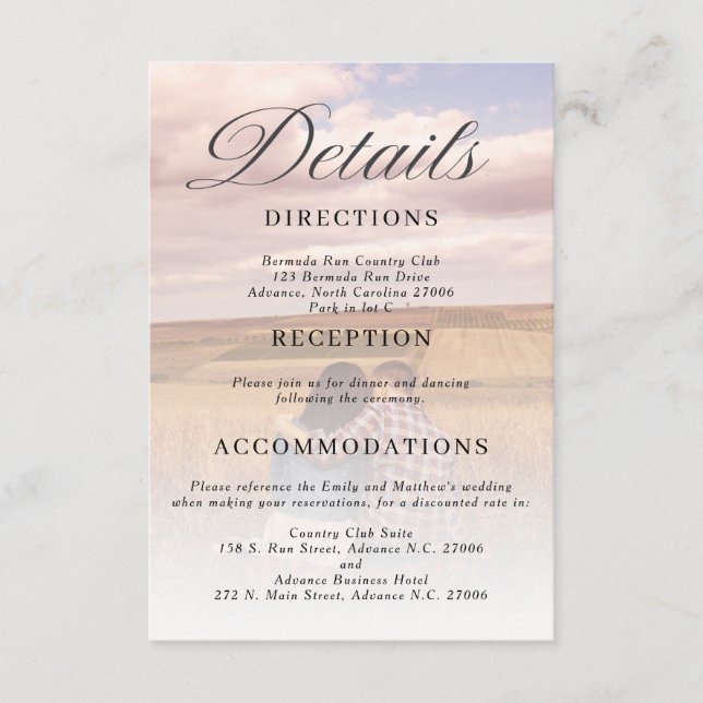 Carte de détails minimaliste simple Mariage photo (Devant)