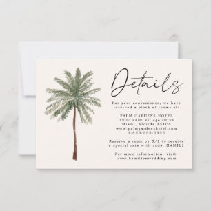 Carte de détails minimaux du Mariage Palm Tree