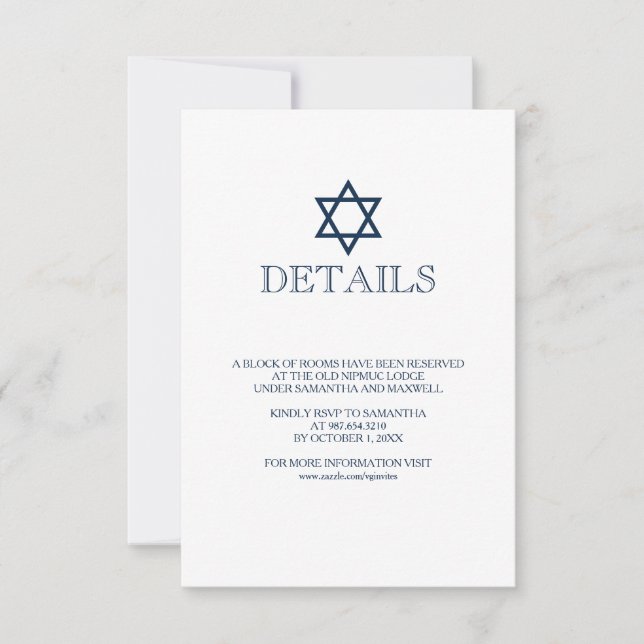 Carte de détails Navy Blue Bar Mitzvah (Devant)