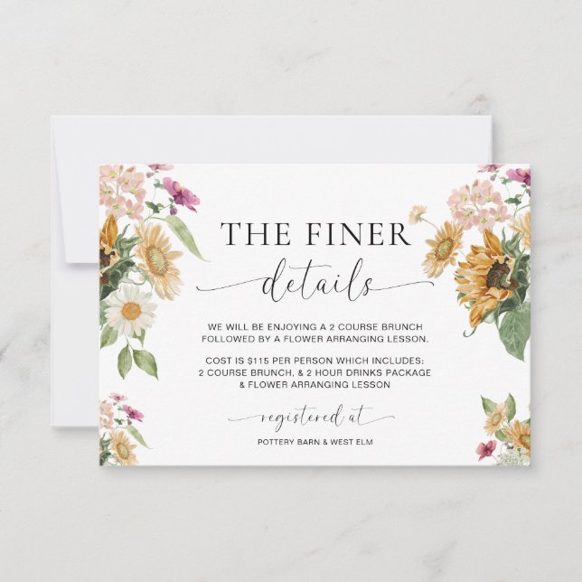 Carte de détails pour la Baby Shower Mews Sunflowe (Devant)