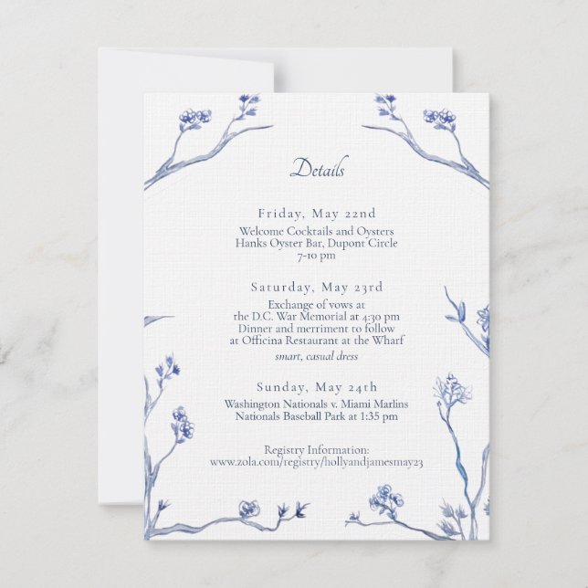 Carte de détails pour le mariage de Holly et James (Devant)