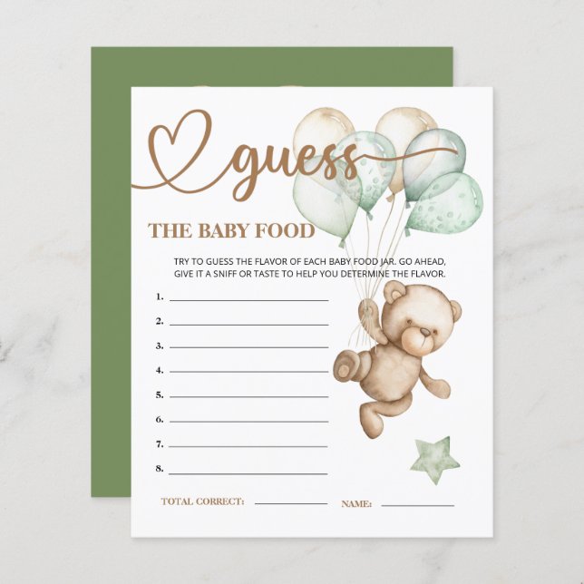 Carte de devinette de nourriture pour bébé Teddy B (Devant / Derrière)