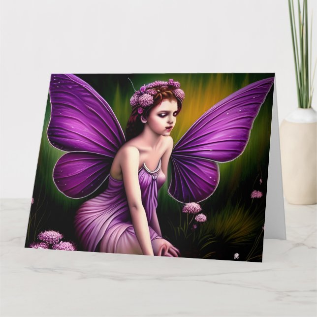 Carte de digital art de bois magique de fée violet (Devant)