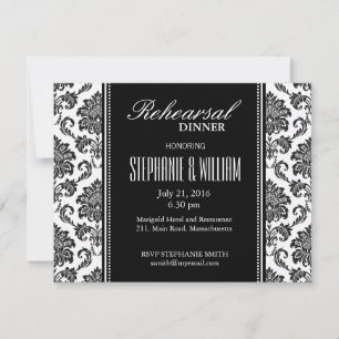 Carte de Dîner de répétition Damas noir et blanc