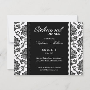 Carte de Dîner de répétition Damas noir et blanc