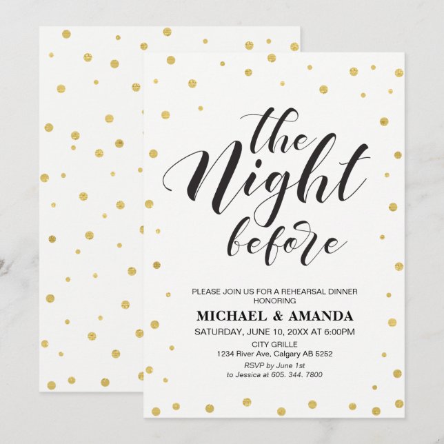 Carte de dîner de répétition de mariage à typograp (Devant / Derrière)