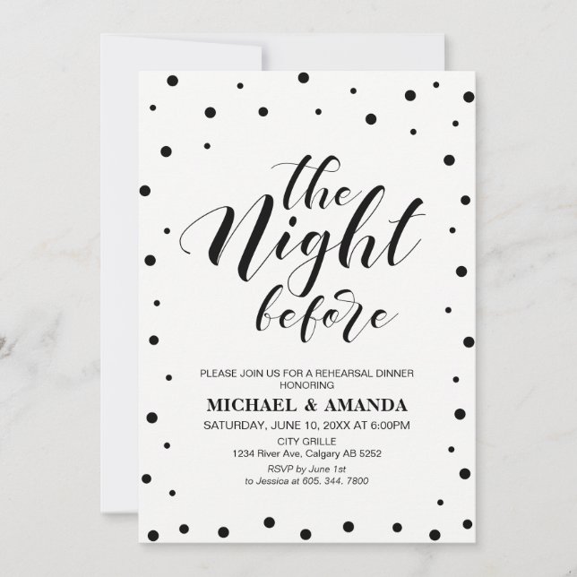 Carte de dîner de répétition de mariage à typograp (Devant)