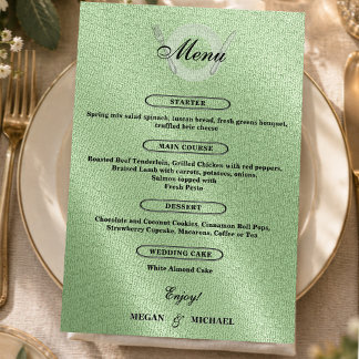 Carte de dîner de répétition de mariage vert sauge