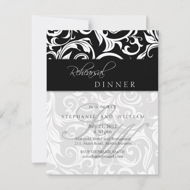 Carte de dîner de répétition de monogramme à balay (Devant)